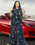 Muslim Sets Dress with Flower Pattern Printing in Dubai Abaya Style